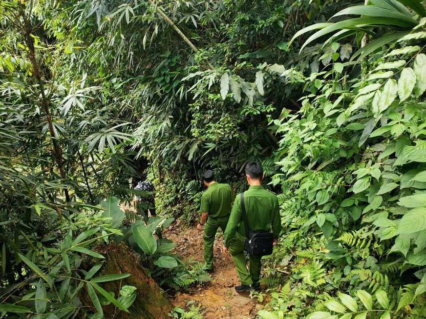 Tam Kim Commune Police, Tuyen Quang coordinated with functional forces to cross mountains and forests to search for Mr. B.V. K. Photo: Tuyen Quang Police