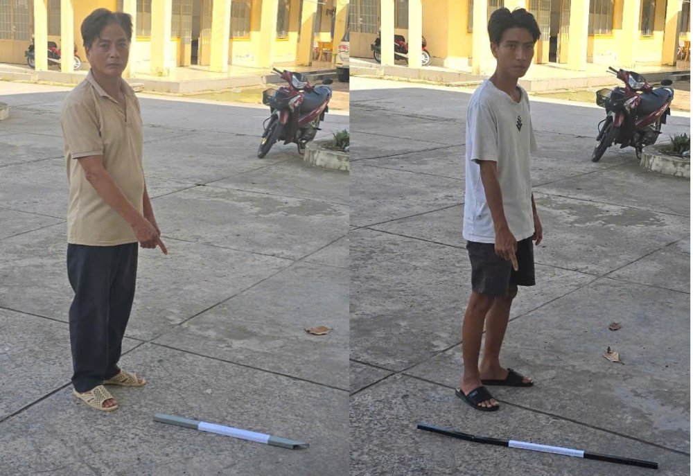 Út Em và con trai đánh nhau với người hàng xóm gây thương tích. Ảnh: Công an cung cấp