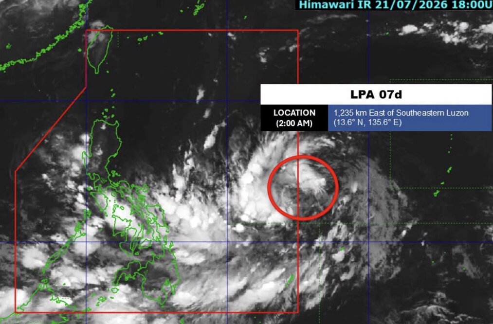 Depression 07d is beginning to enter the forecast area of the Philippines. Photo: PAGASA