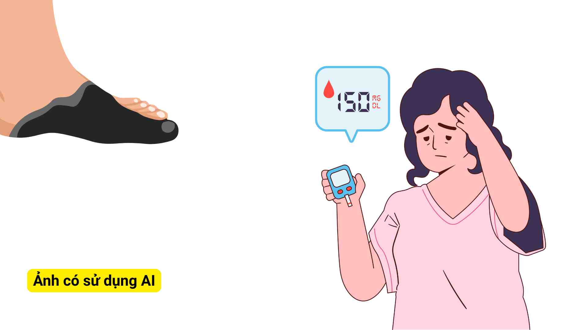 To prevent diabetic foot complications, patients need to maintain stable blood sugar control. Graphic photo: Huong Son/ Photo using AI
