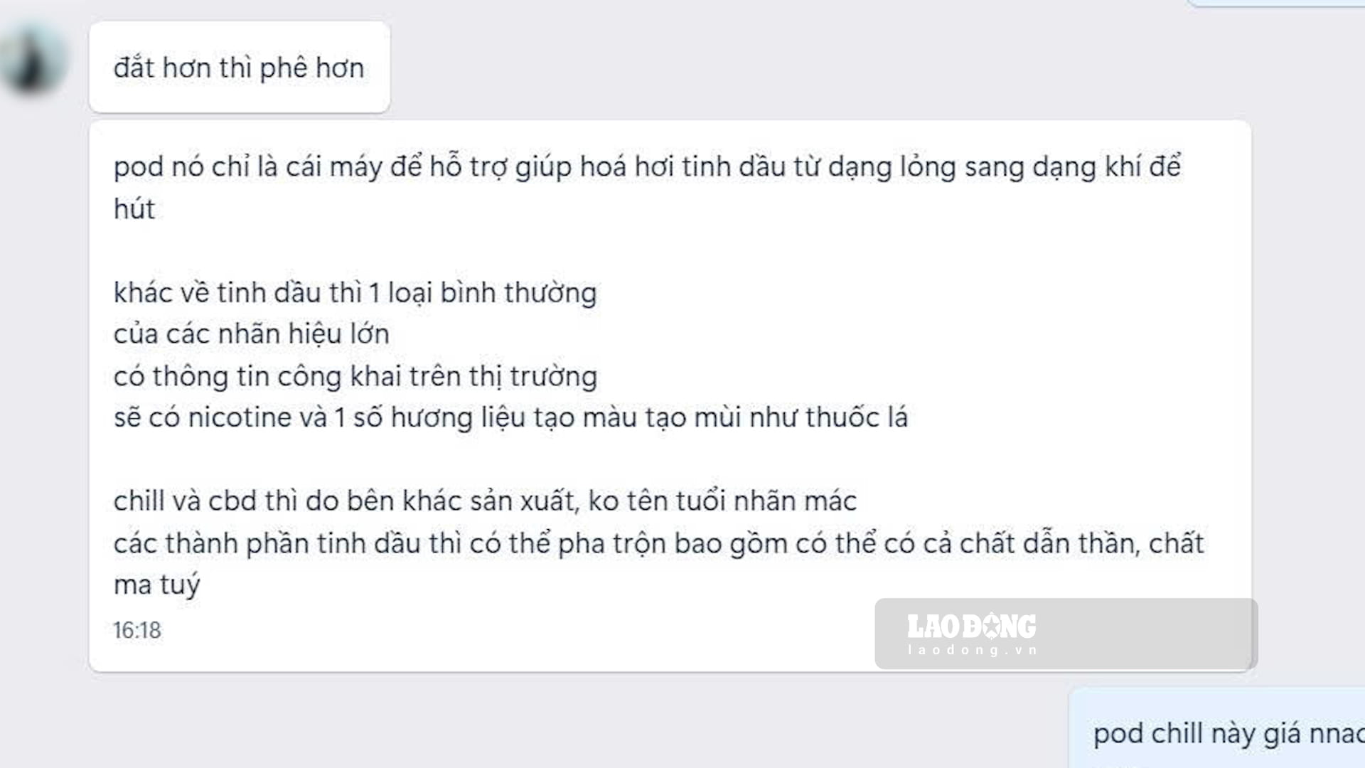 Khi được hỏi về sự khác biệt giữa các loại pod đang được rao bán trên thị trường, người bán cho rằng bản thân thiết bị không phải là yếu tố quyết định mà điều quan trọng nằm ở loại tinh dầu được sử dụng. Ảnh: Nhóm PV