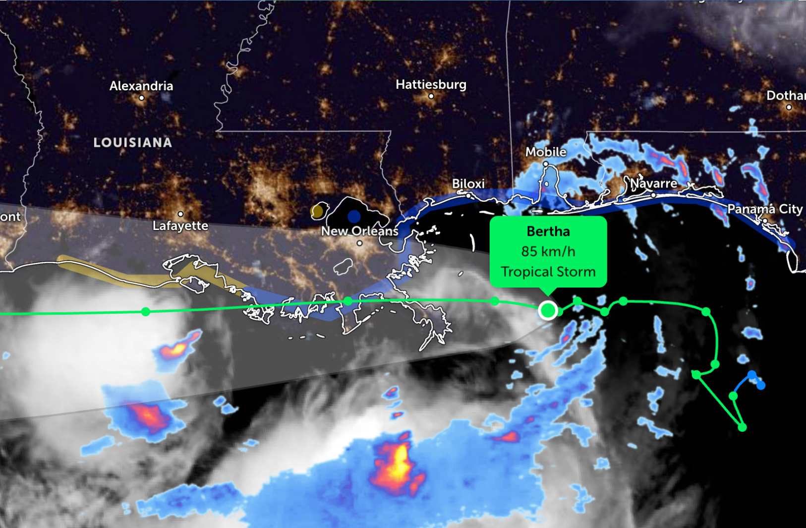 La tempête Bertha est sur le point de toucher terre, provoquant des pluies et des orages généralisés. Photo: JTWC