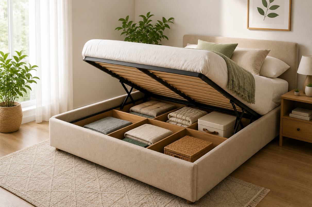 For small houses, multi-functional furniture is a solution to save space and increase storage capacity. Photos created from AI
