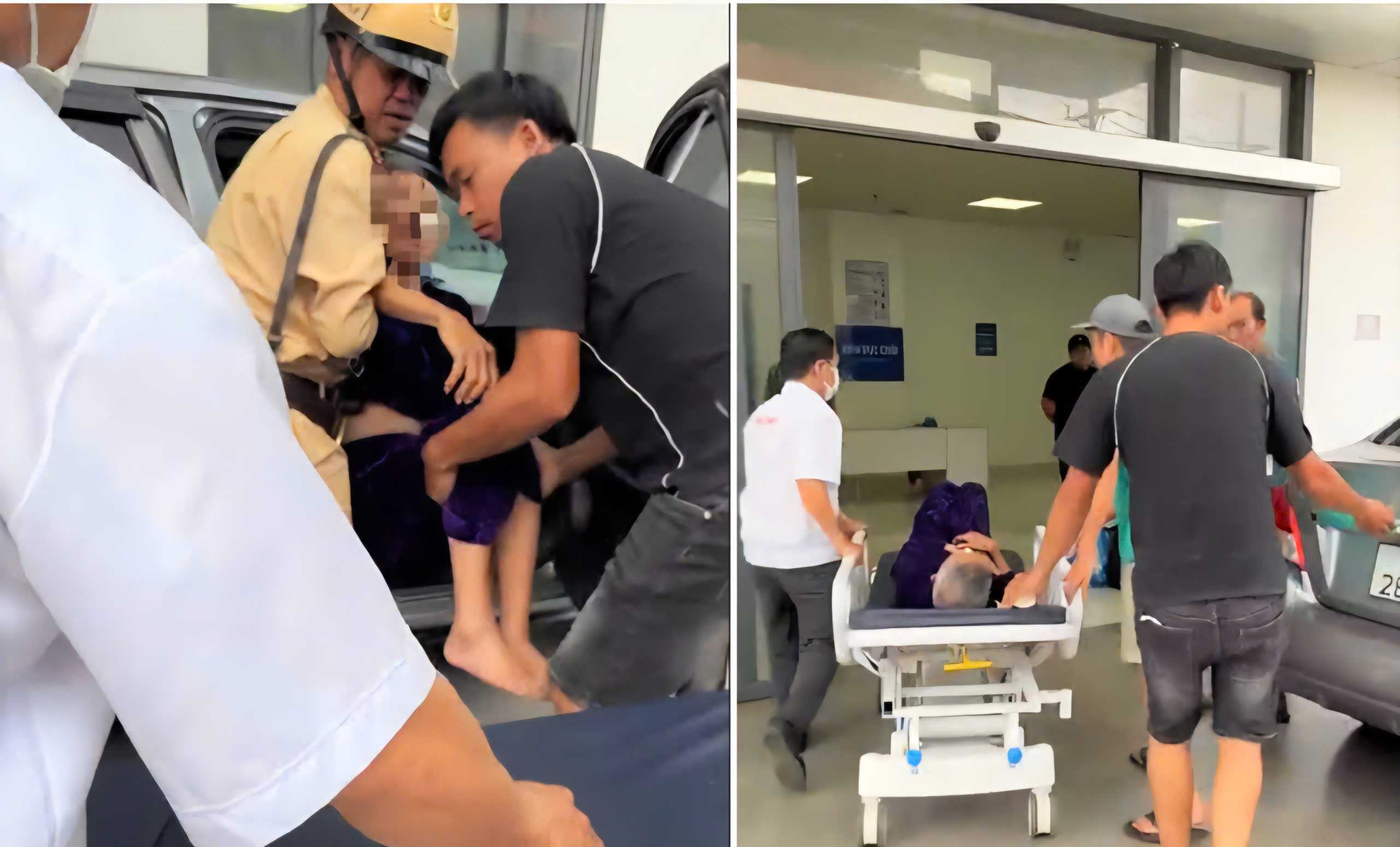 Lam Dong traffic police open road to take elderly woman to hospital for emergency treatment. Photo: Lam Dong Provincial Police Traffic Police Department