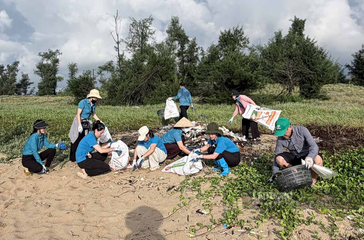 Trade union officials of Van Don special zone coordinate with agencies, units and people in the area to organize environmental sanitation campaigns. Photo: Doan Hung