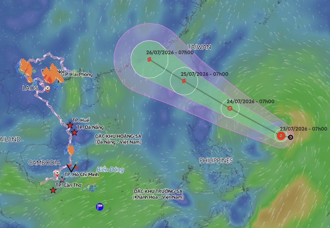 Mise à jour à 8h00 le 23 juillet sur la position et la trajectoire de la dépression tropicale près de la mer de l'Est. Source: Système vietnamien de surveillance des catastrophes naturelles