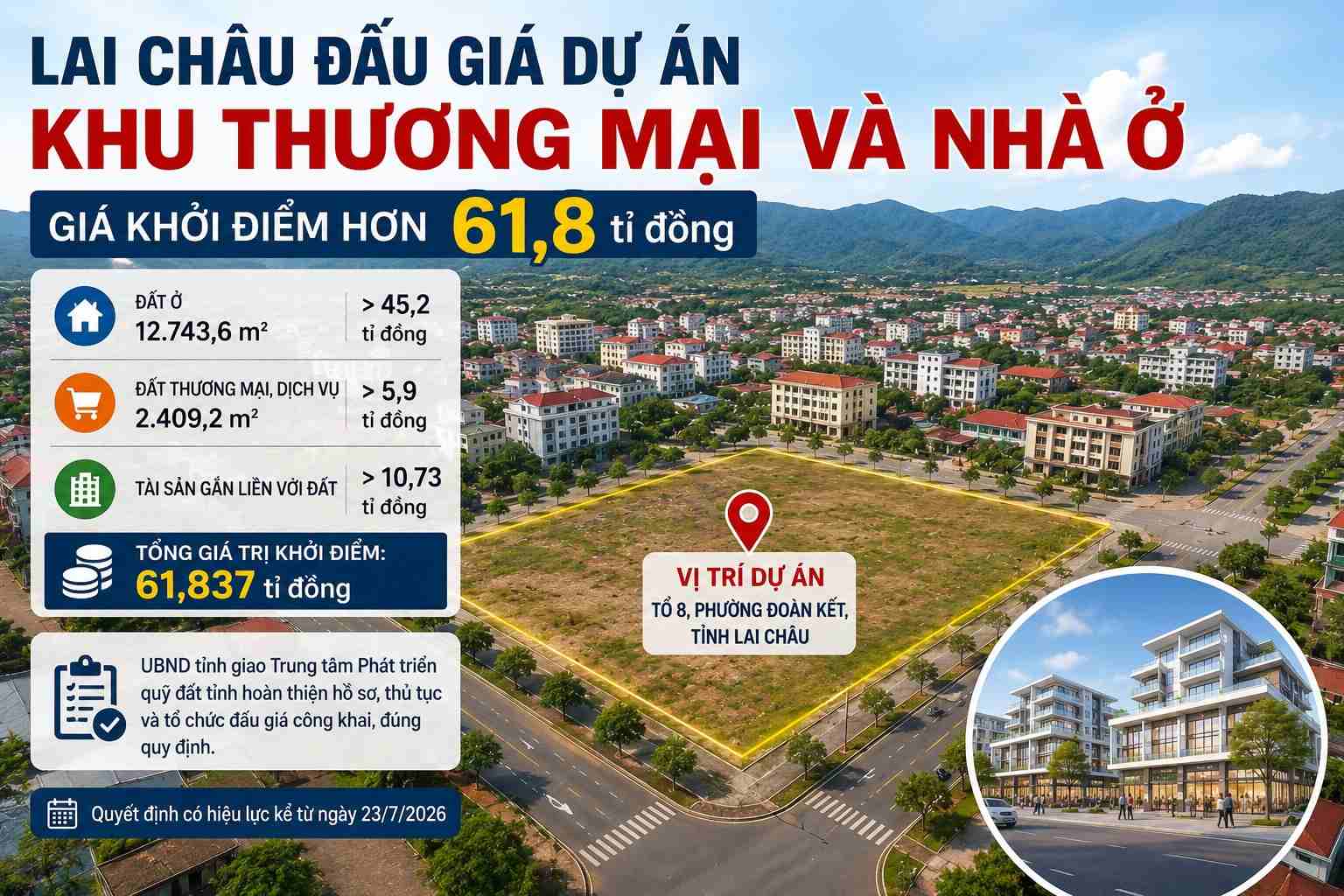 Land plot in the center of Lai Chau province to be auctioned for land use rights soon. Graphics created by AI