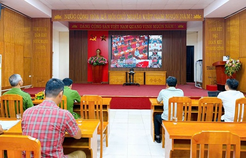 Điểm cầu trực tuyến hội nghị tại phường Thanh Liệt. Ảnh: UBND phường Thanh Liệt