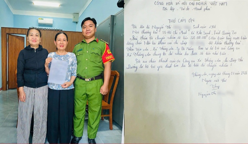 Người dân Đà Nẵng trả lại khoản tiền 270 triệu đồng cho người chuyển nhầm. Ảnh: Công an Đà Nẵng