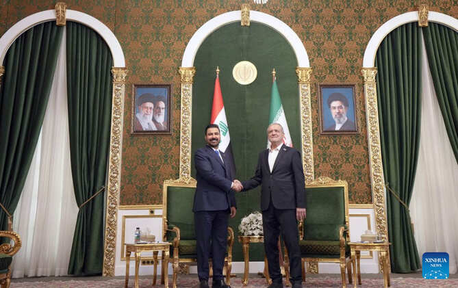 Iranian President Masoud Pezeshkian meets Iraqi Prime Minister Ali al-Zaidi in Tehran on July 23, 2026. Photo: Xinhua