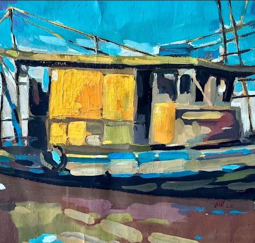 Chạm vào bình yên 08, Gouache trên dó  kích thước 52x52 cm.