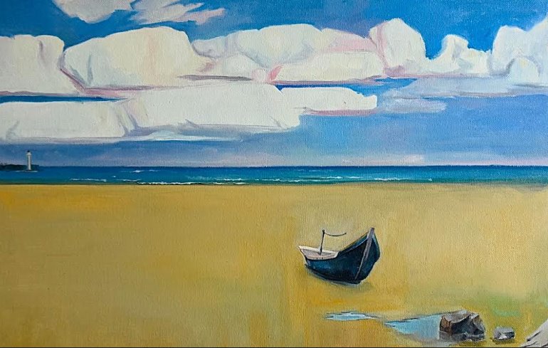 Chạm vào bình yên 22, sơn dầu kích thước 60x80 cm.
