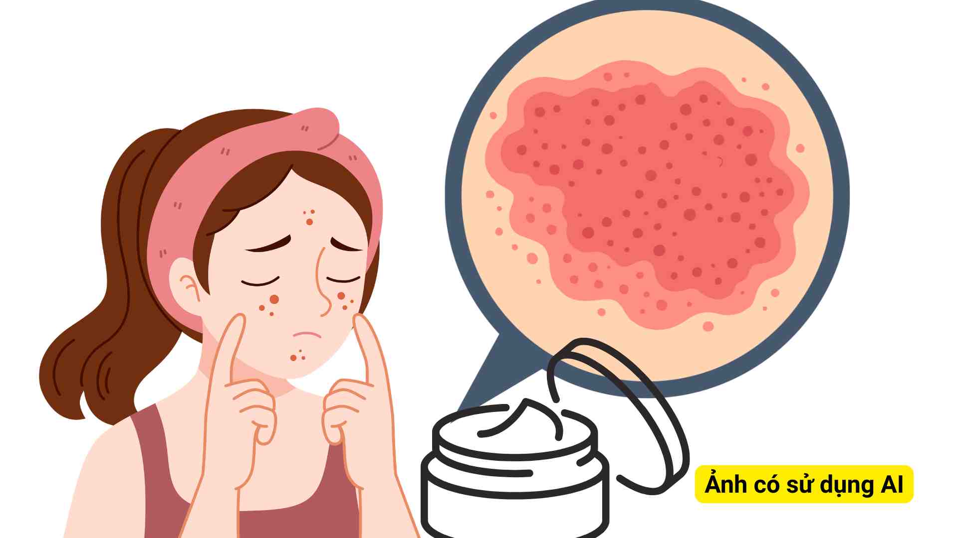 Red, burning skin... after using cosmetics is a warning sign that the skin is being damaged by cosmetics. Graphic photo: Huong Son/ Photo using AI