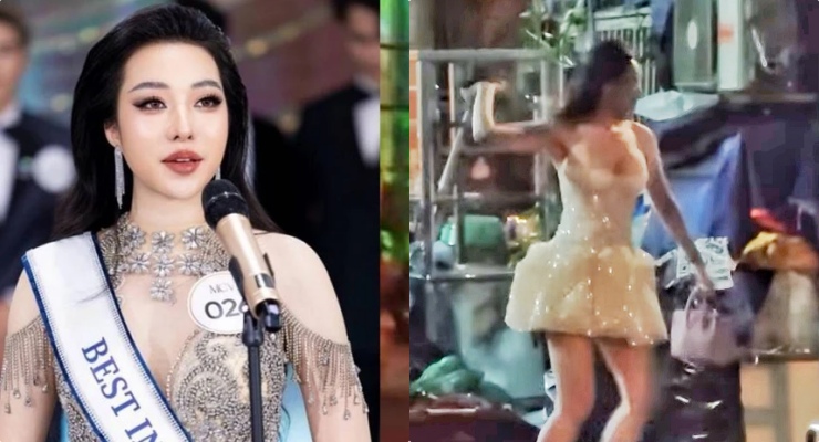 Runner-up My Duyen apologizes for the incident of throwing stones at people's houses. Photo: Cut from clip, CSE unit