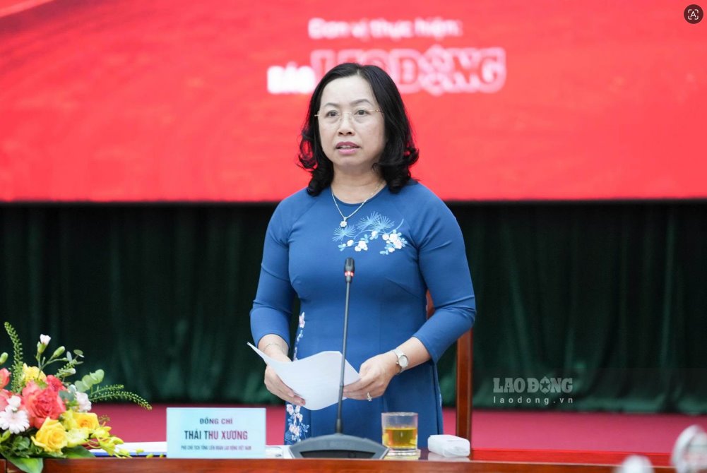 Ms. Thai Thu Xuong - Vice President of the Vietnam General Confederation of Labor speaks at the press conference of the 22nd Vietnam Glory Program, 2026. Photo: Huu Chanh