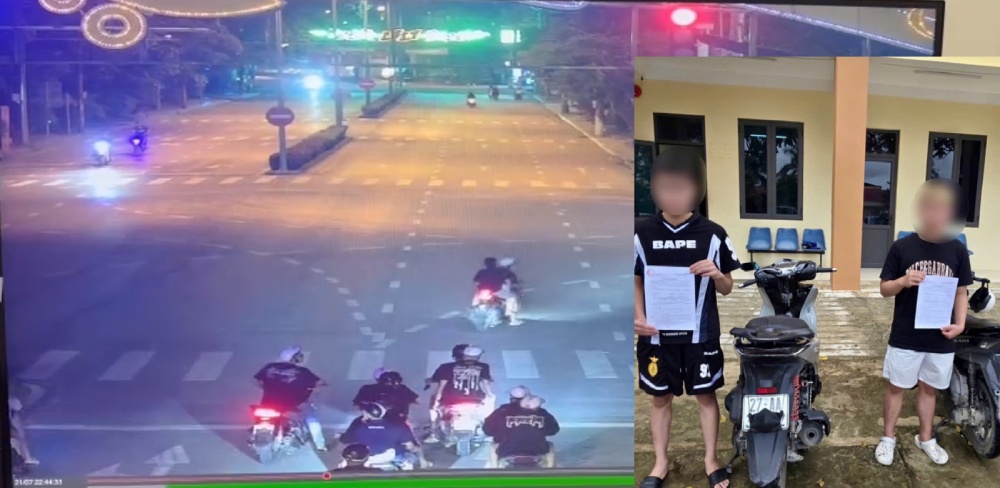 Hai thanh niên tại Điện Biên bị xử lý vì che biển số để né phạt nguội. Ảnh: Công an Điện Biên