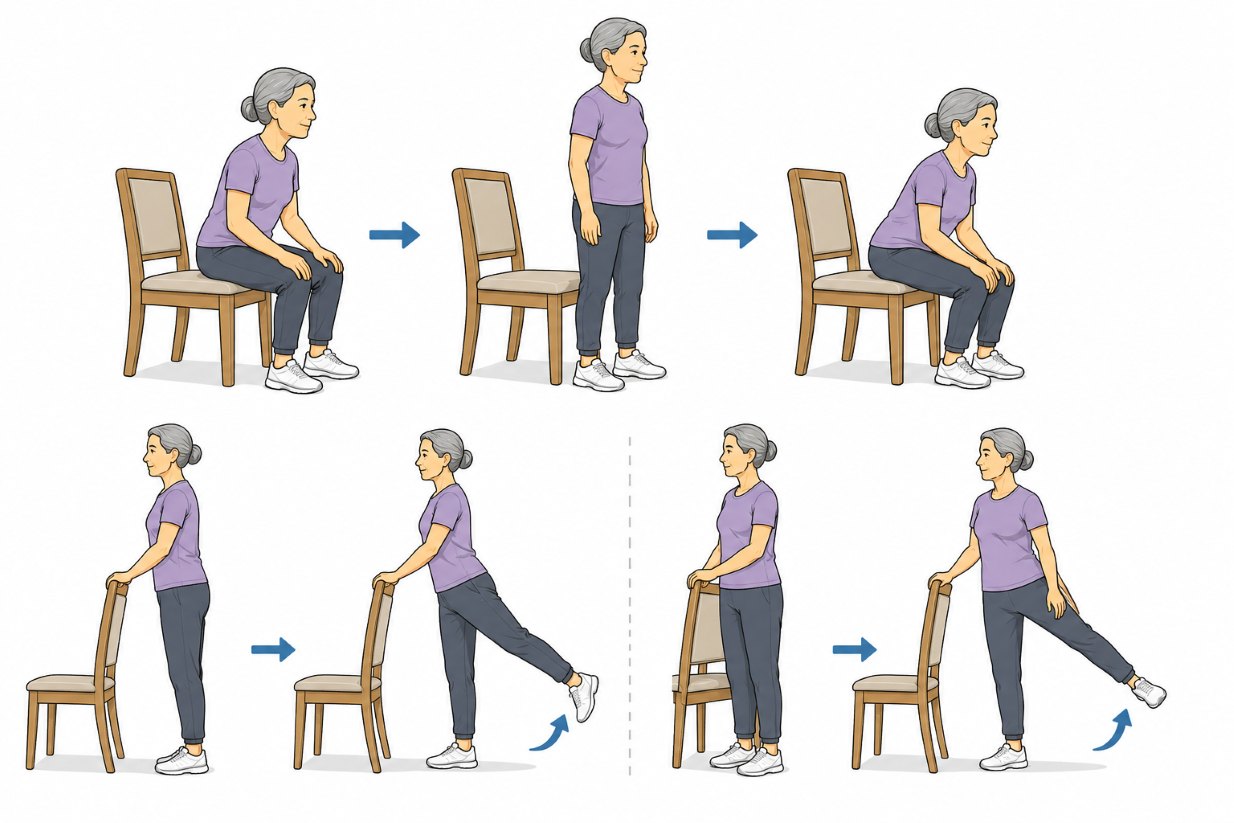 Hip muscle-strengthening exercise helps people over 60 improve mobility. Photo created from AI