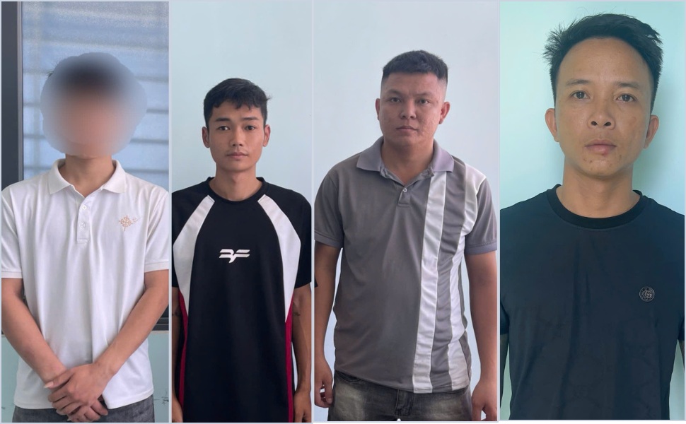 Cơ quan CSĐT Công an tỉnh Gia Lai khởi tố N.M.H, Châu Gia Kiệt, Nguyễn Minh Đài, Nguyễn Huy Thọ (từ trái qua) về tội Gây rối trật tự công cộng. Ảnh: Công an cung cấp