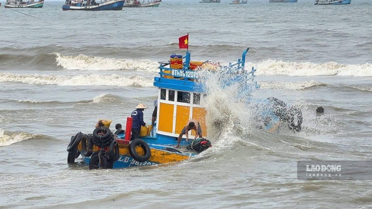 A ship carrying hundreds of anchovies baskets ran aground and sank at La Gi estuary. Photo: Tan Tuan