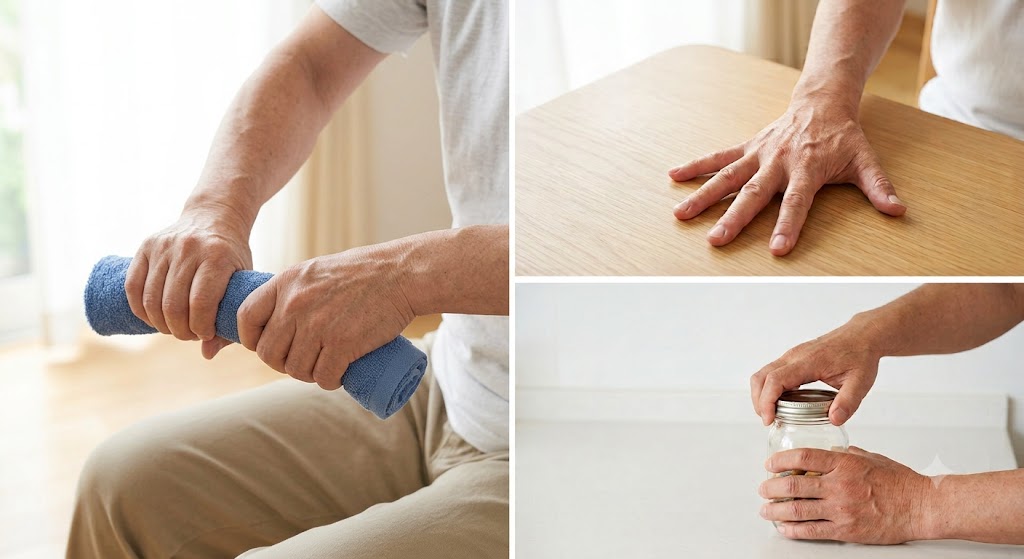 Performing some simple home exercises helps strengthen the forearm and maintain daily activity. Photo created from AI