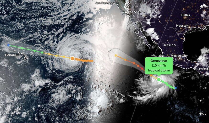 Storm Genevieve and storm Fausto. Photo: Zoom Earth