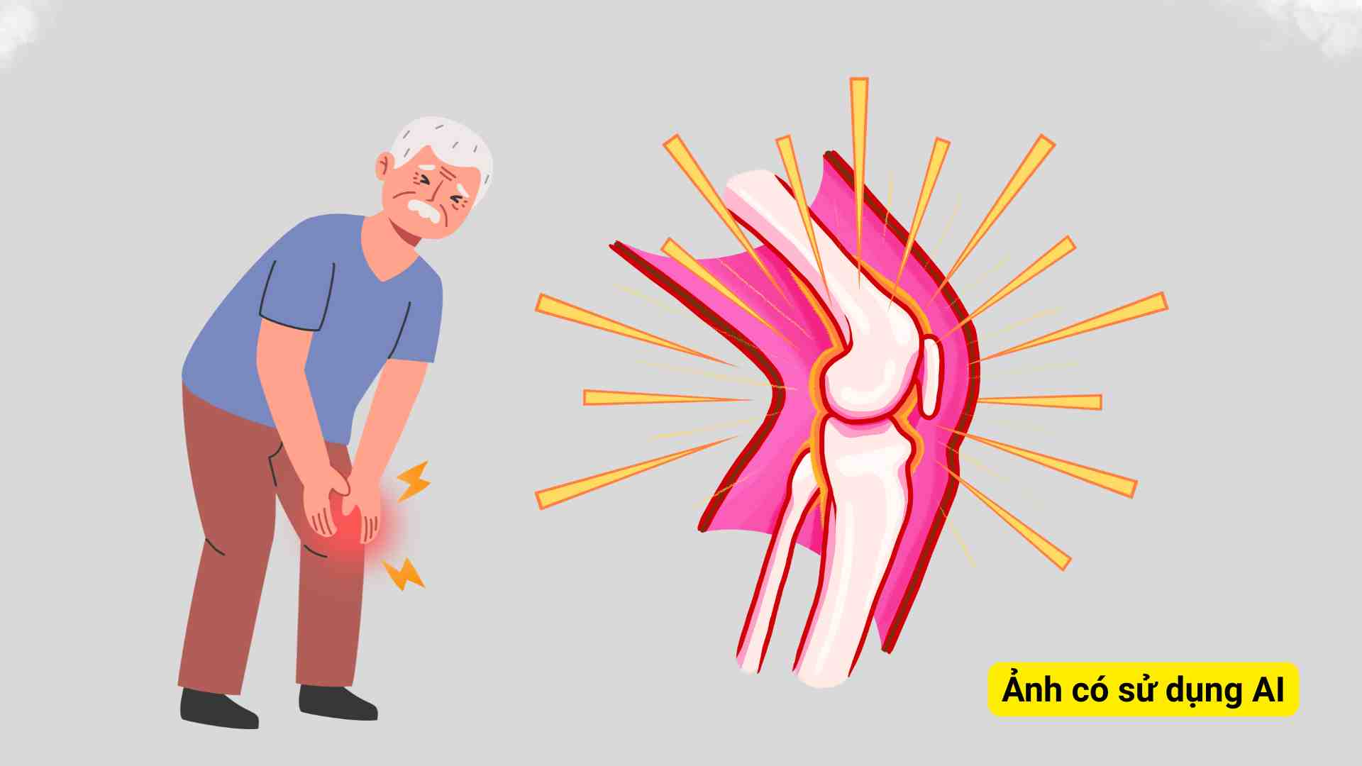 Elderly people with prolonged joint pain during exercise need to be examined early. Graphic photo: Huong Son/ Photo using AI