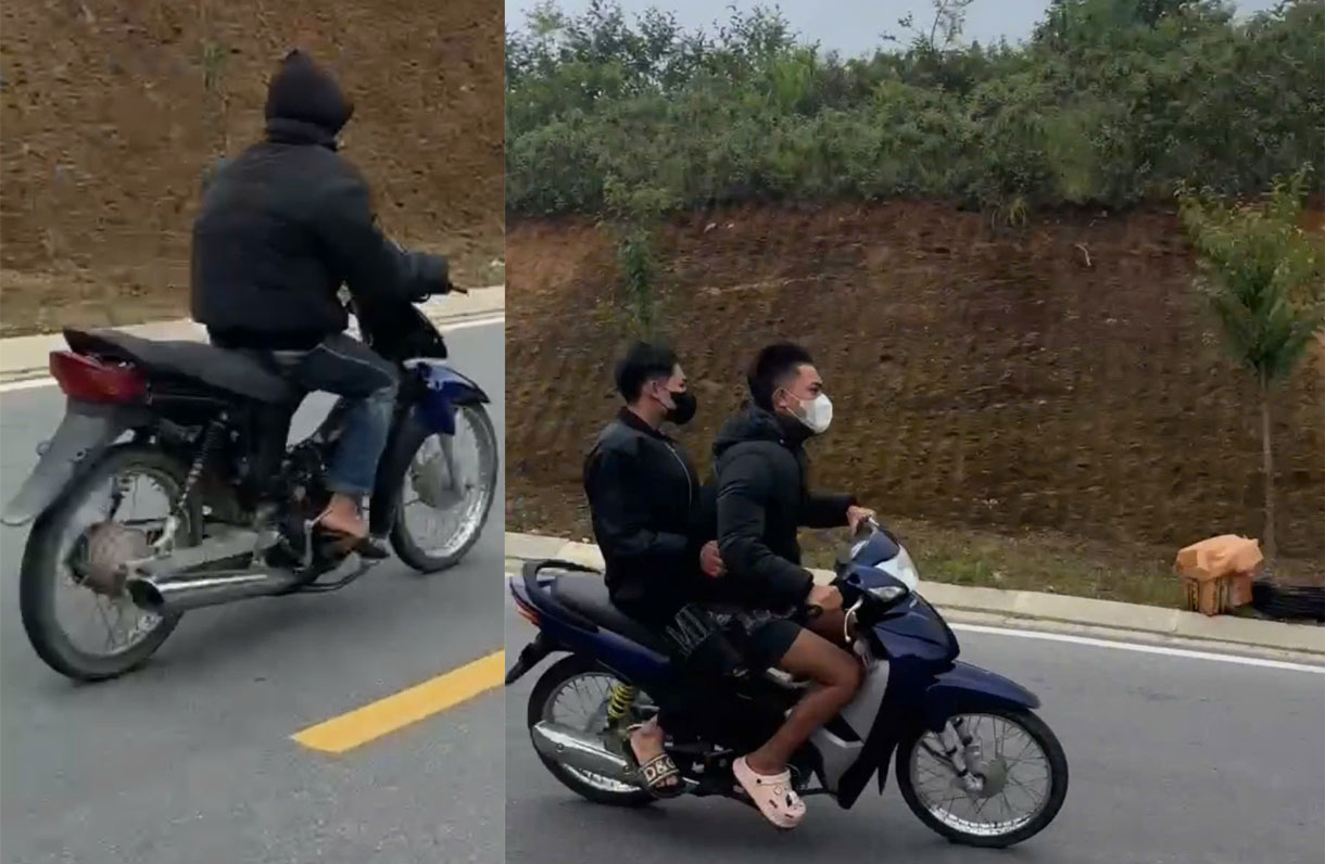 Nhóm thanh thiếu niên thông chốt khi CSGT đã ra hiệu lệnh dừng kiểm tra. Ảnh: CA Lào Cai