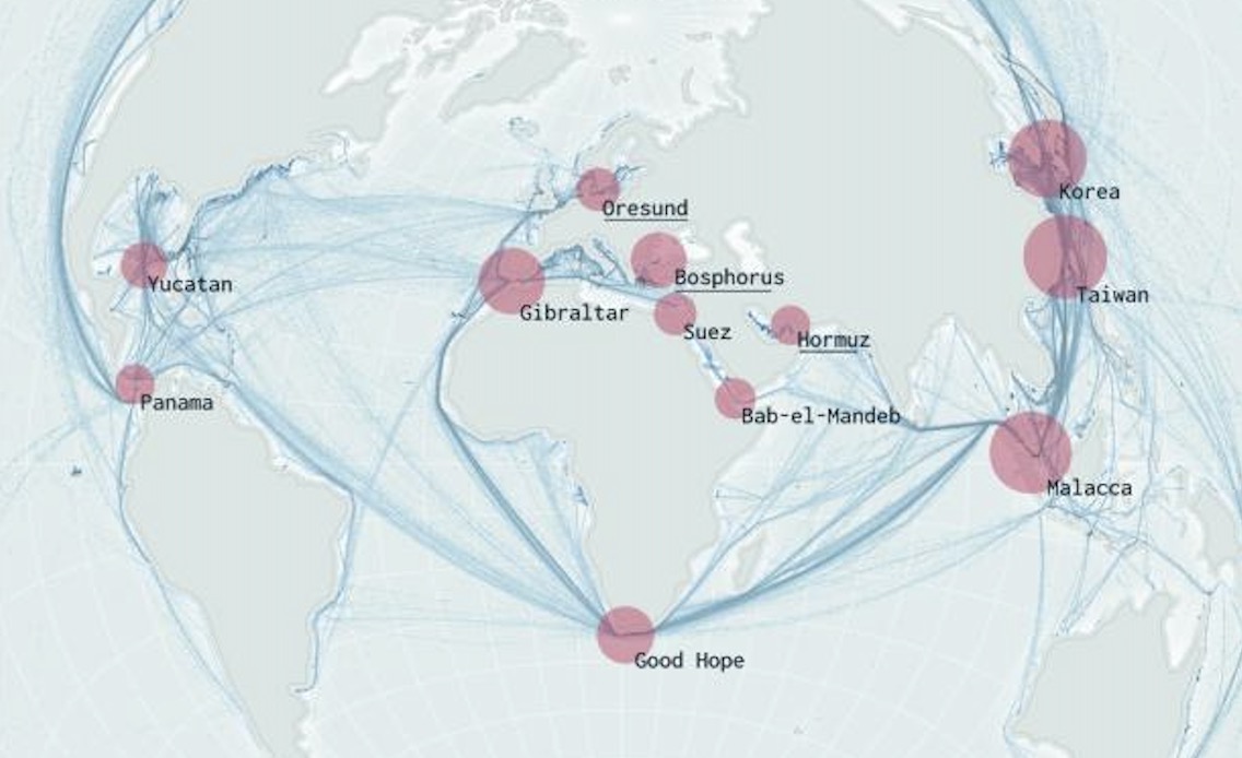 Important straits, including the Strait of Hormuz. Photo: AFP