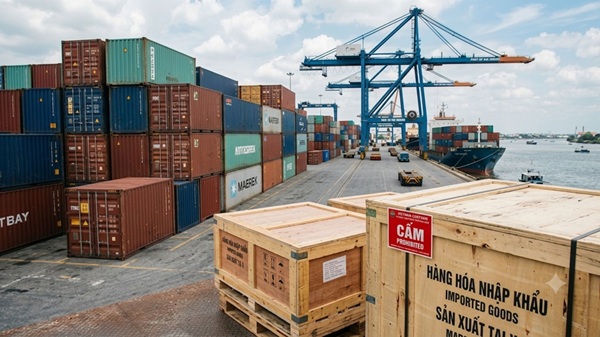 Ban on importing products originating from forced labor. Photo created by AI