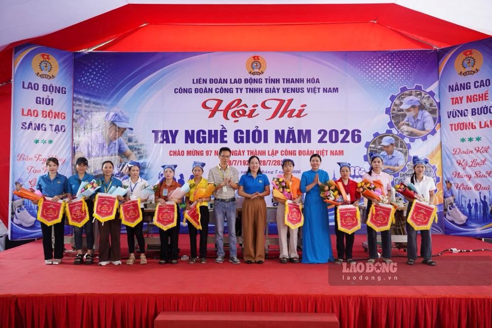 Công đoàn Công ty TNHH Giầy Venus Việt Nam tổ chức hội thi tay nghề giỏi trong công nhân lao động năm 2026. Ảnh: Quách Du