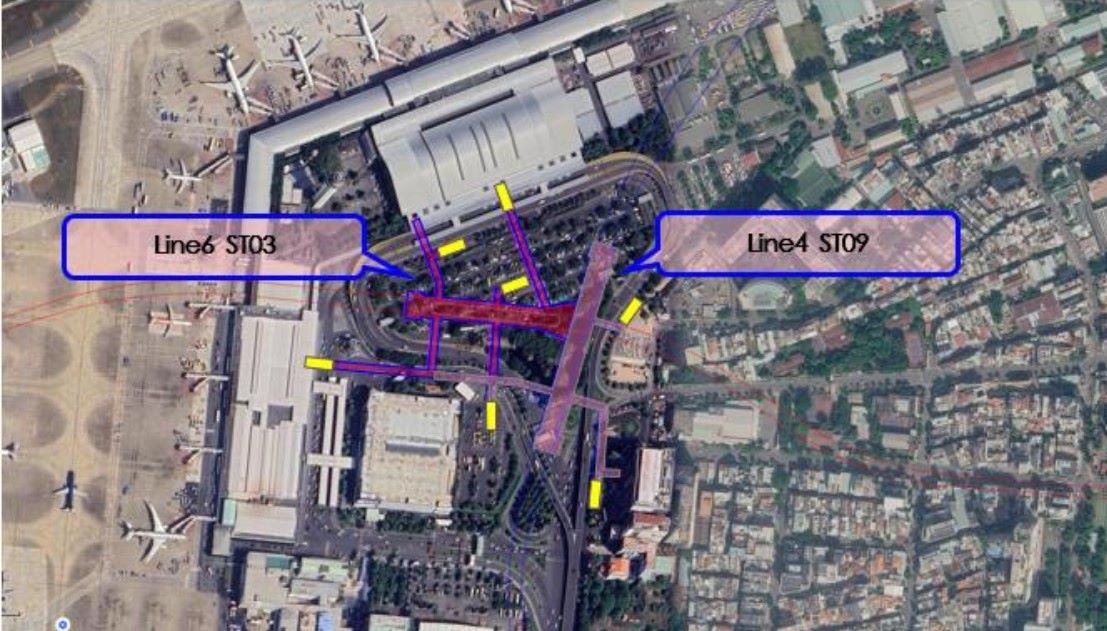 Nhà ga metro ngầm được bố trí tại bãi đỗ xe giữa hai nhà ga T1 và T2. Ảnh: MAUR