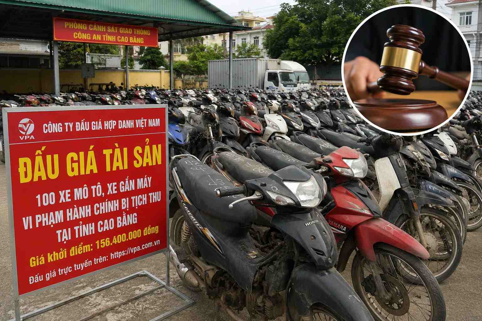 More than 100 administratively violated motorbikes confiscated are about to be auctioned in Cao Bang. Illustrative photo by AI
