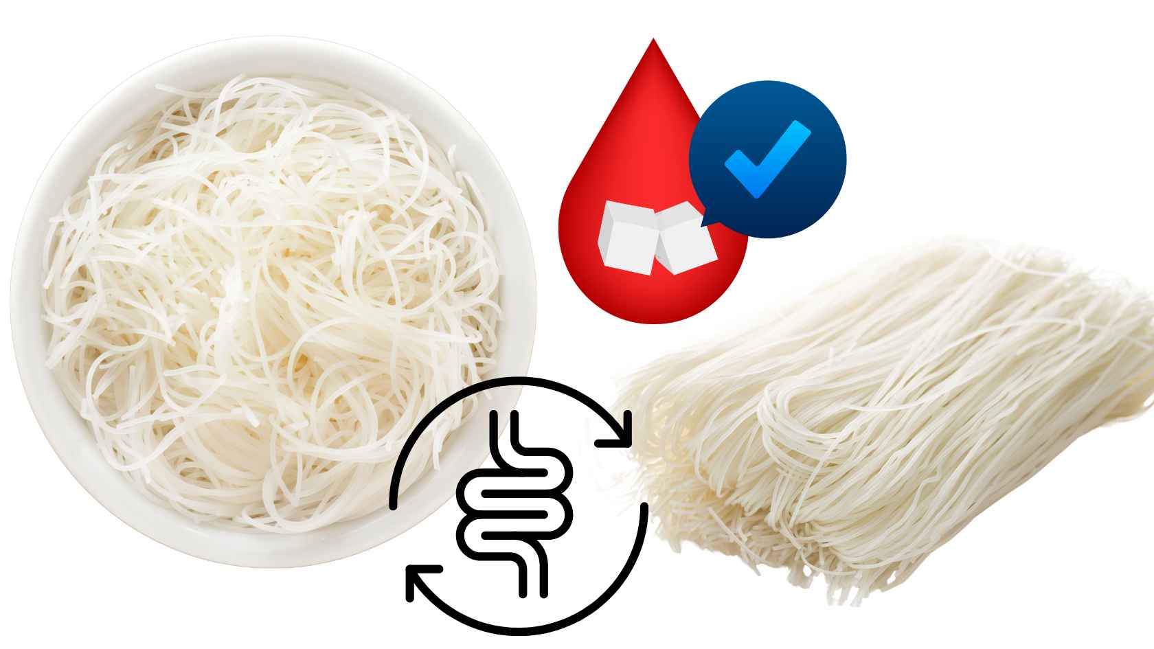 Rice vermicelli and vermicelli have differences in structure, water absorption and blood sugar impact. Graphics: Ha May/Source Canva