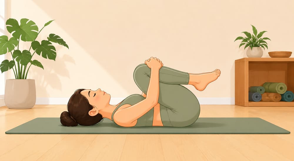 The knee-to-chest stretching exercise is an effective back pain relief exercise. Photo: AI