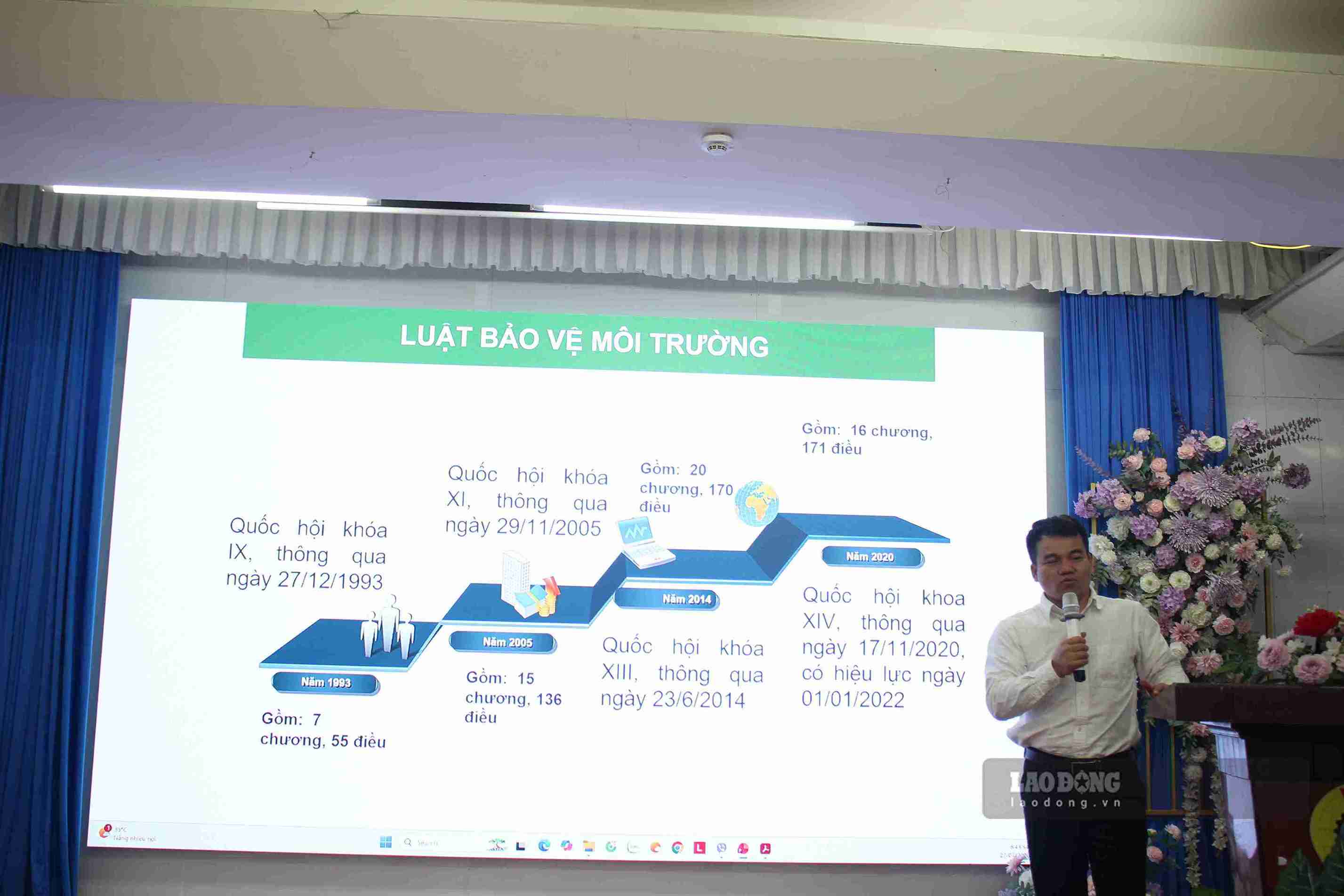Lớp tập huấn trang bị kiến thức về bảo vệ môi trường và an toàn, vệ sinh lao động cho cán bộ Công đoàn. Ảnh: Mai Hương