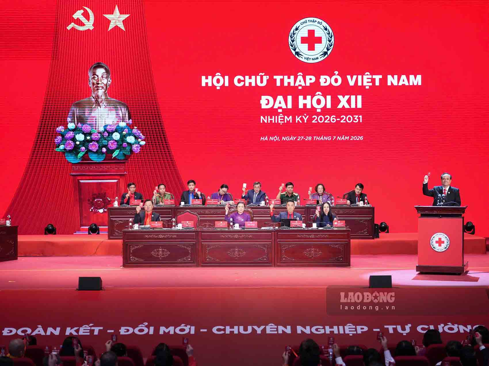The 12th National Congress of the Vietnam Red Cross Society took place on July 27 and 28, at the Vietnam-Soviet Friendship Labor Culture Palace (Hanoi). Photo: Song Huu