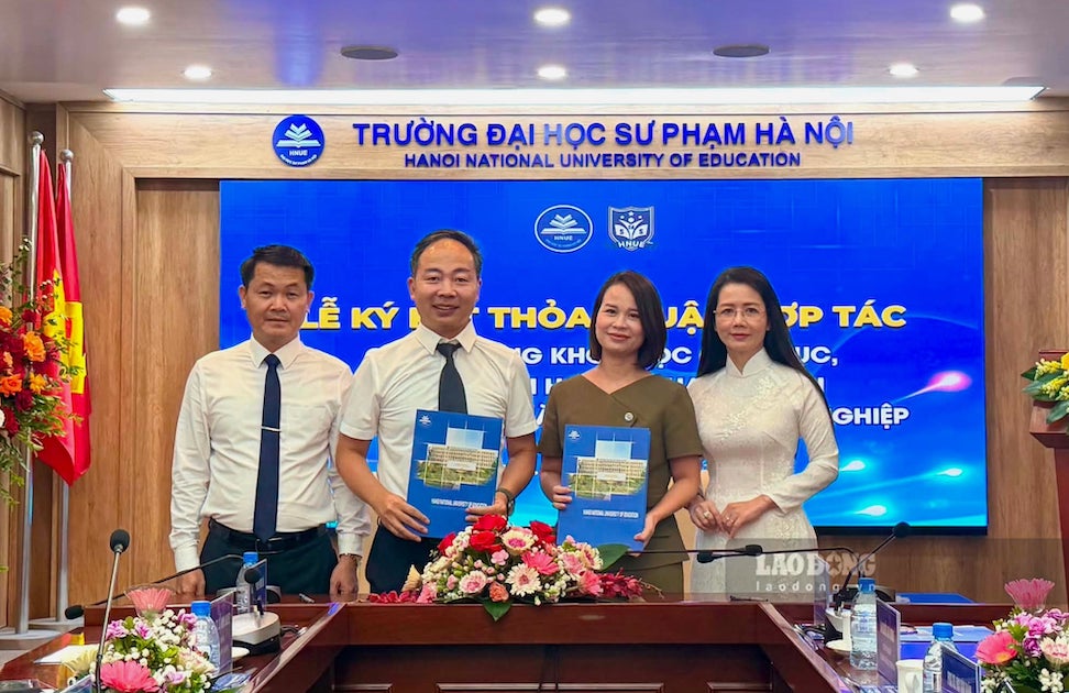 Lễ ký kết thỏa thuận hợp tác giữa Trường Khoa học Giáo dục (Trường Đại học Sư phạm Hà Nội) với các cơ sở thực hành, thực tập nghề nghiệp. Ảnh: Tường Vân
