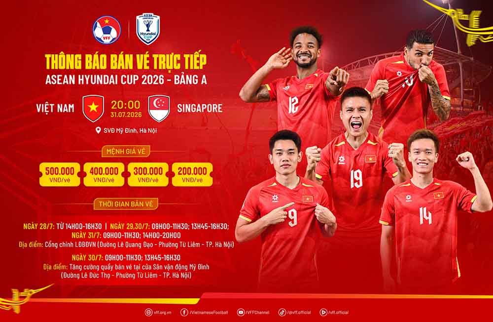 Plan to open ticket sales for Vietnam's match against Singapore in ASEAN Cup 2026. Photo: VFF