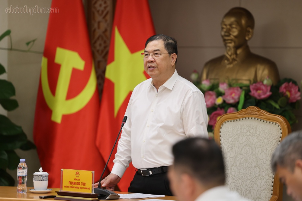 Politburo member, Standing Deputy Prime Minister Pham Gia Tuc emphasized the requirement to urgently remove difficulties and soon put completed wind power projects into production and business operation, avoiding waste of resources. Photo: VGP/Phuong Nguyen