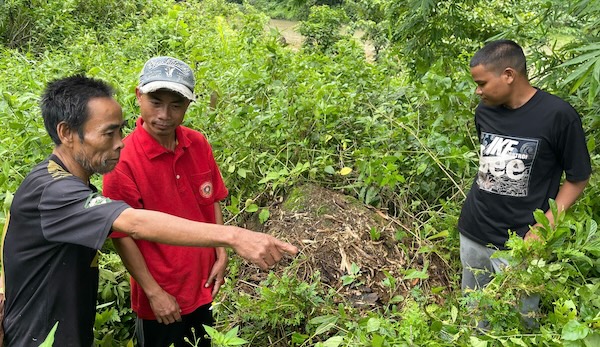 Mr. Ho Van Moi (left cover photo) next to the location suspected to be the burial place of female martyr Truong Son. Photo: Quang Tri Border Guard