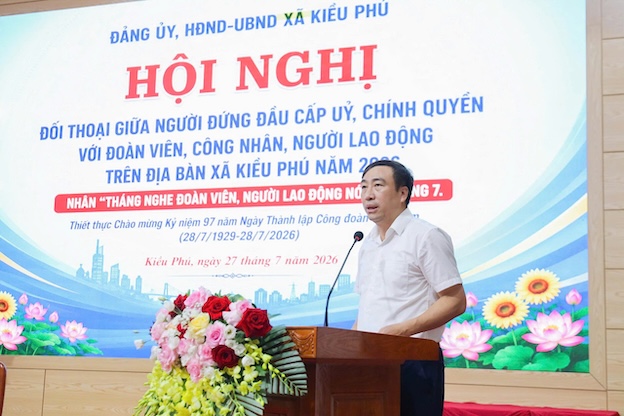 Kieu Phu commune organizes dialogue with union members and workers - one of the activities to celebrate the 97th anniversary of the founding of the Vietnam Trade Union. Photo: Ngoc Anh