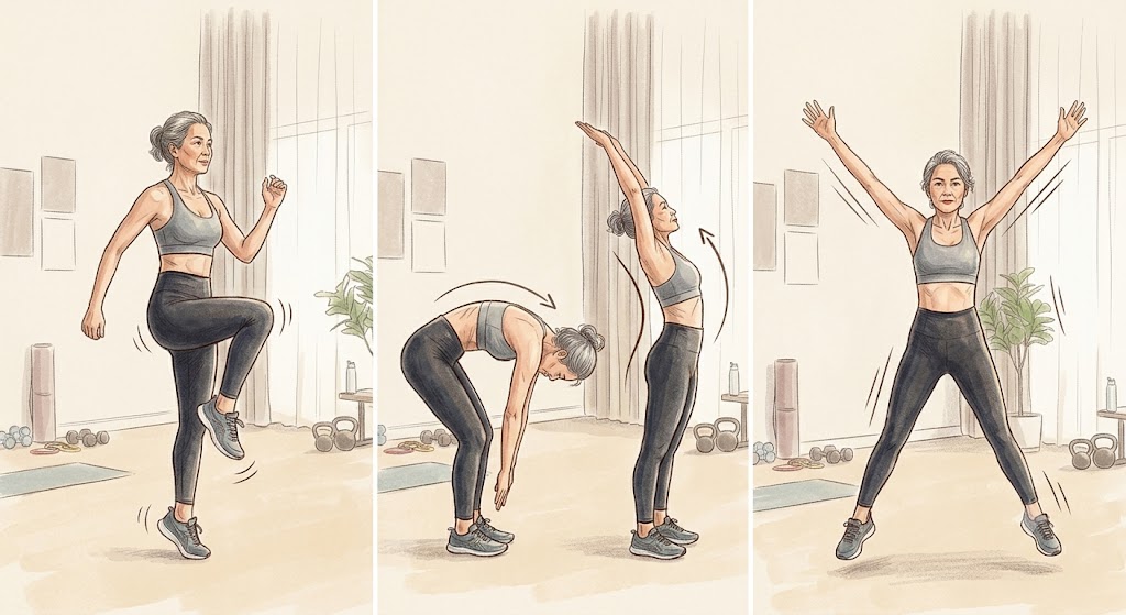 Performing some morning exercises at home helps increase heart rate and reduce joint stiffness for people over 60 years old. Photo created by AI