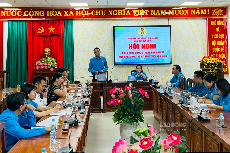 Cụm thi đua số 1 - Công đoàn tỉnh Gia Lai tổ chức sơ kết hoạt động Công đoàn 6 tháng đầu năm. Ảnh: Ngô Sương