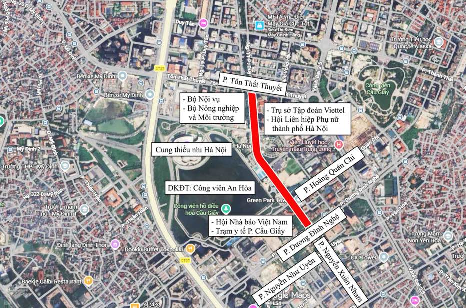 The new street in Cau Giay ward is named Nguyen Huu An. Photo: Google Maps
