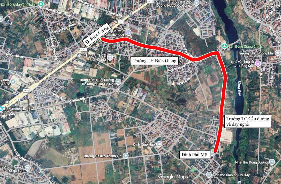 The 2.12km long road in Chuong My ward is named Ly Trien. Photo: Google Maps