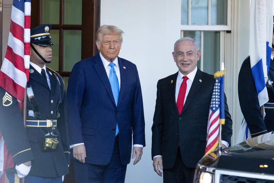 US President Donald Trump welcomes Israeli Prime Minister Benjamin Netanyahu at the White House on February 4, 2025. Photo: Xinhua