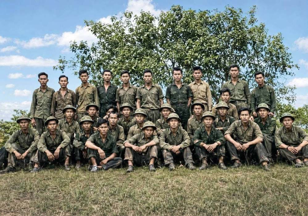 La photo collective retrouvée dans la tombe d'un martyr à Đồng Nai a été restaurée. Photo: Équipe K72, Commandement militaire de la ville de Đồng Nai