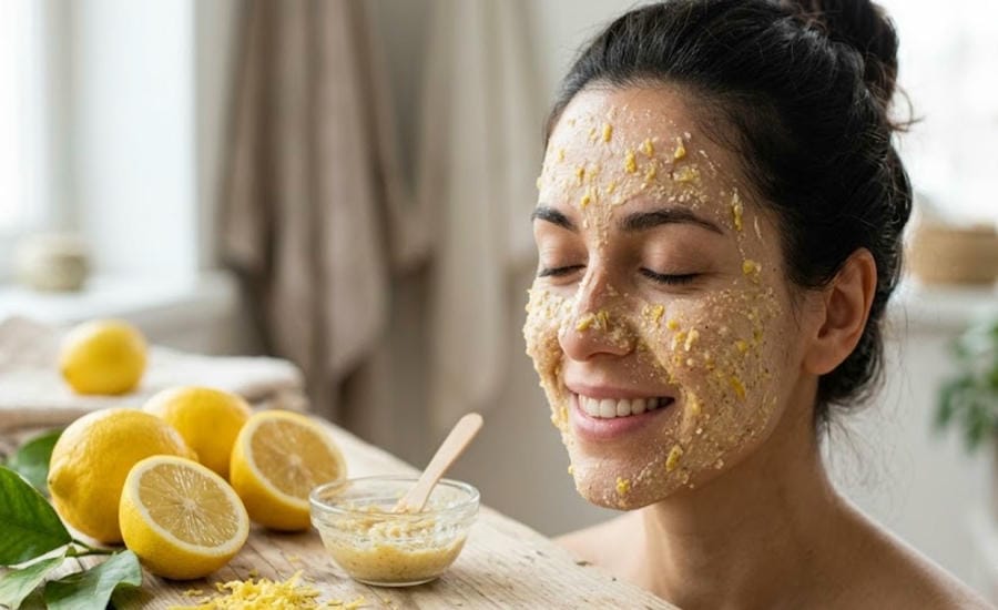 Masks from lemon, granulated salt and honey help cleanse sebum, suitable for skin care on weekends. Graphics: AI