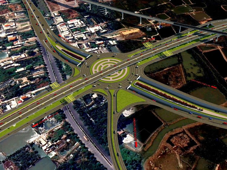 Phối cảnh nút giao đường Rừng Sác với cao tốc Bến Lức - Long Thành. 