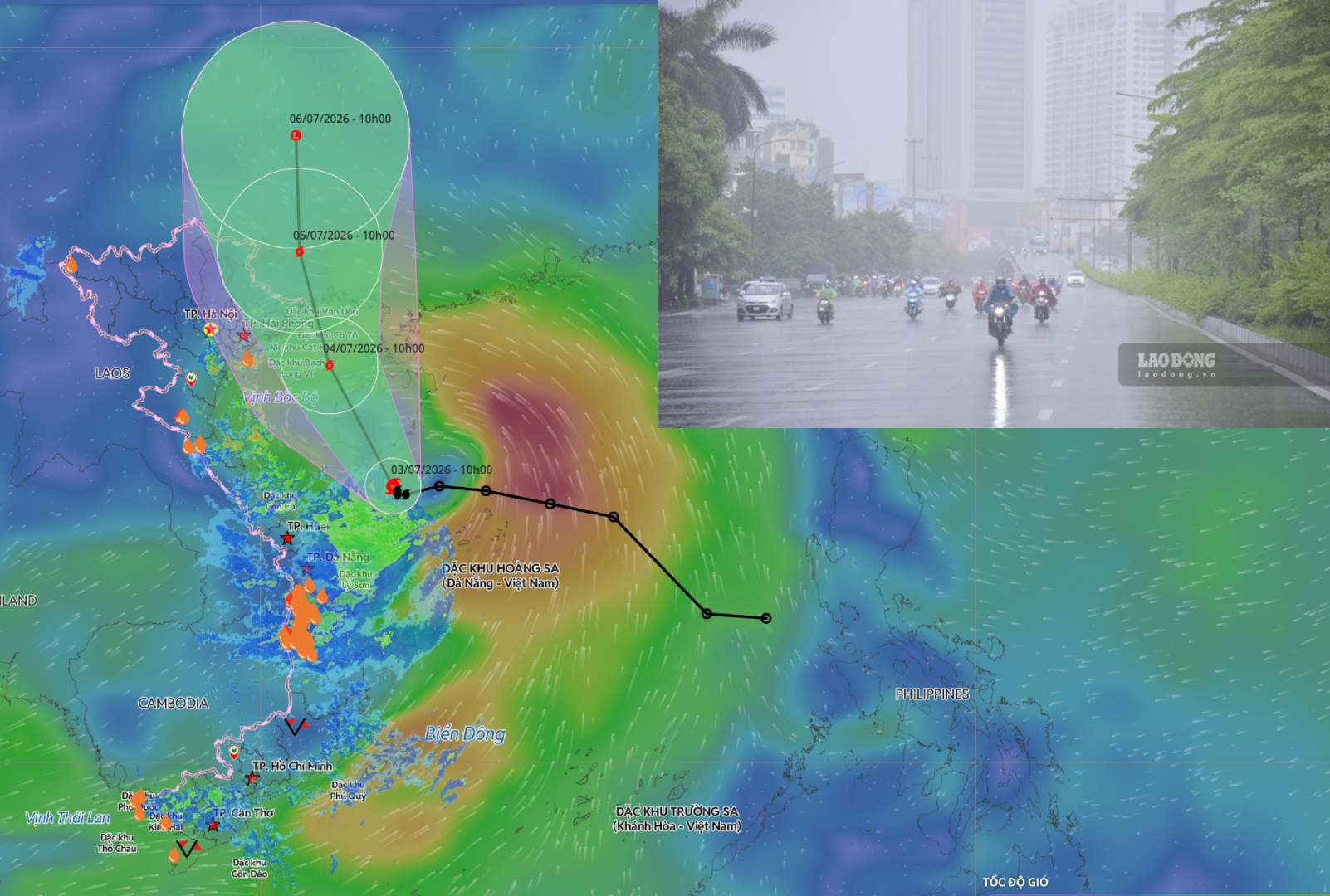 Se pronostica que la tormenta número 1 causará lluvia en el noreste a partir de esta noche 3 de julio. Foto recopilada: An An/Fuente: Sistema de Monitoreo de Desastres Naturales de Vietnam